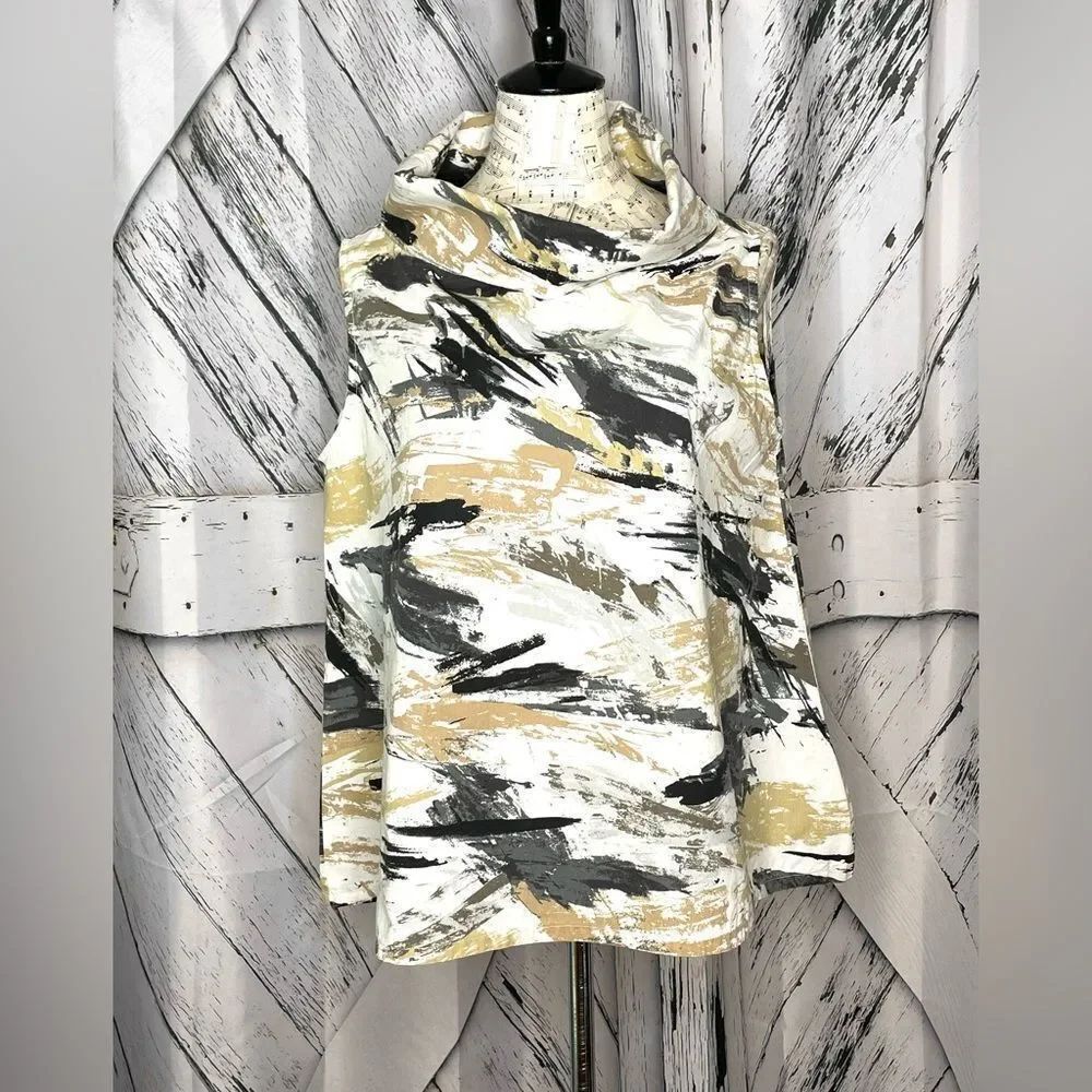 Bryn Walker Abstract Sleeveless Pullover Cowl Neck Cotton Top S